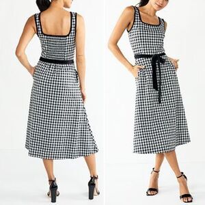 NWT Draper James Sleeveless Knot-Waist Midi Dress Black & White Gingham Size XXL